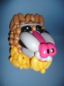 Laat een baviaan hoofd maken van ballonnen door de Haagse ballonnenboer"